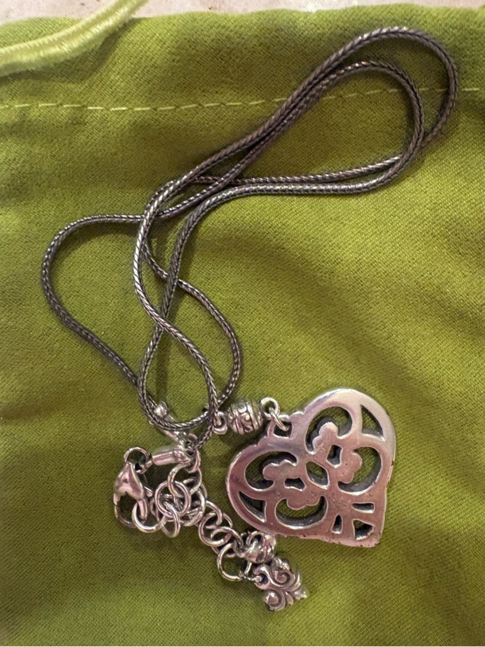 Silver Filigree Heart Pendant Necklace - Brighton